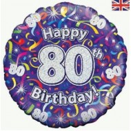 Purple Streamers 80th Birthday Balloon